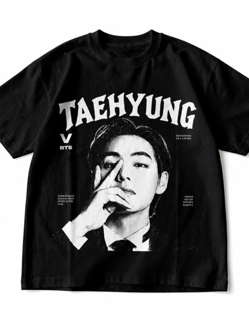 Black Graphic Tee with Taehyung Print - Unisex Retro Style